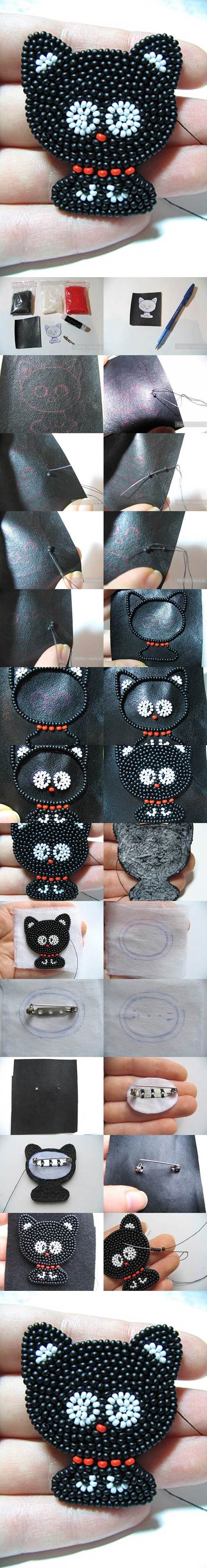 DIY Beaded Kitten Brooch 2