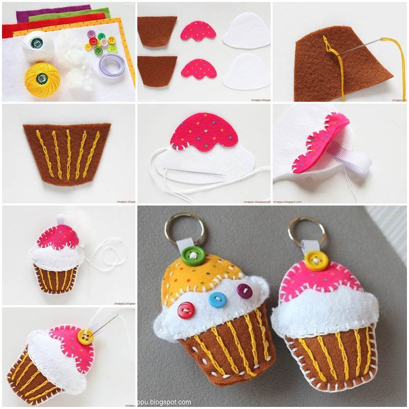 felt diy cupcake key chain crafts fieltro llaveros keychain para patrones manualidades cup patron fun icreativeideas anahtarlık bonitas creative cosas