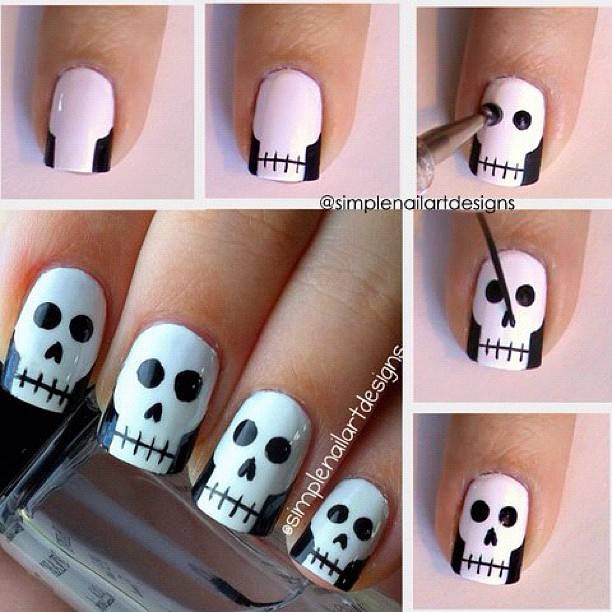 40+ Spooky and Creative DIY Halloween Nail Art Ideas --> Halloween Skull Nail Art