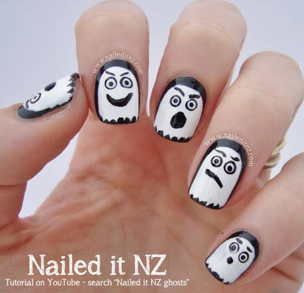 40+ Spooky and Creative DIY Halloween Nail Art Ideas --> Halloween Ghost Nail Art