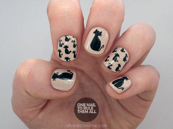 40+ Spooky and Creative DIY Halloween Nail Art Ideas --> Black Cat Halloween Nails