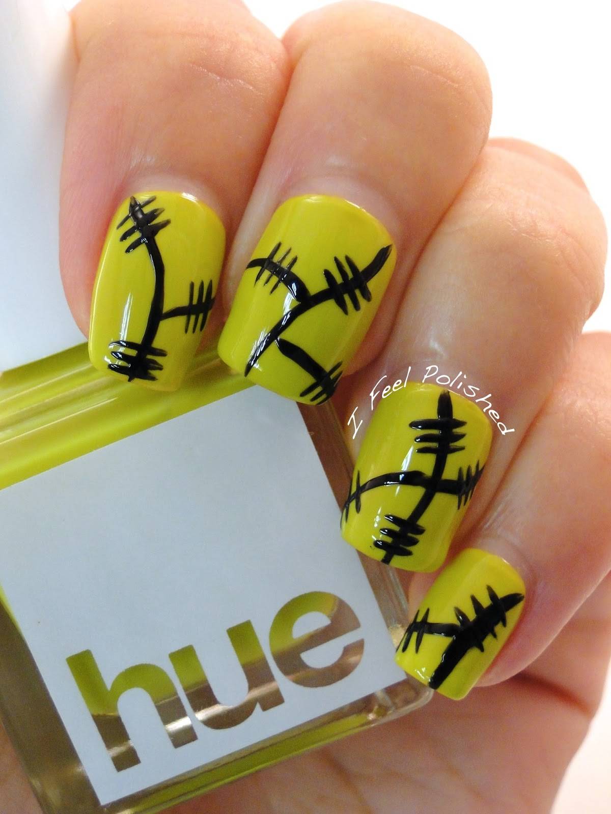 40+ Spooky and Creative DIY Halloween Nail Art Ideas --> Halloween Frankenstein Nails