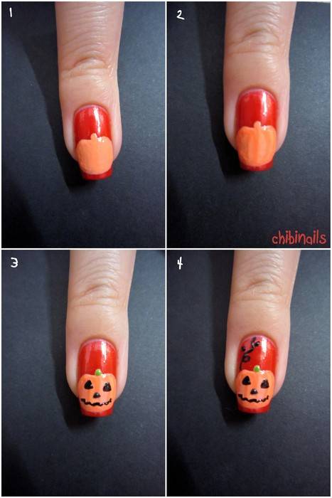 40+ Spooky and Creative DIY Halloween Nail Art Ideas --> Jack O Lantern Nail Art