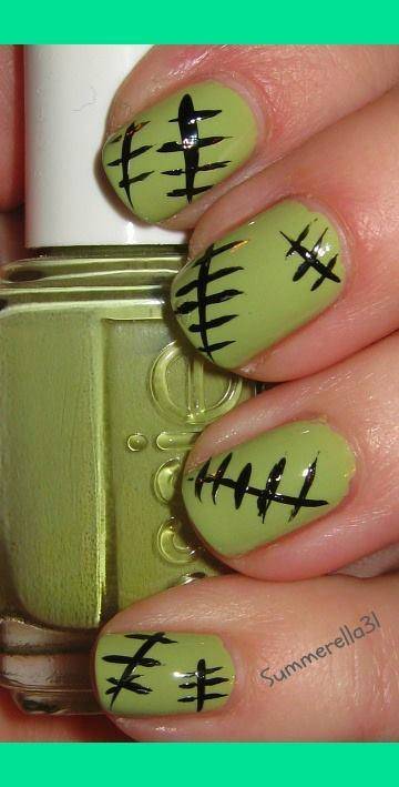 40+ Spooky and Creative DIY Halloween Nail Art Ideas --> Monster High Frankie Stein Nails