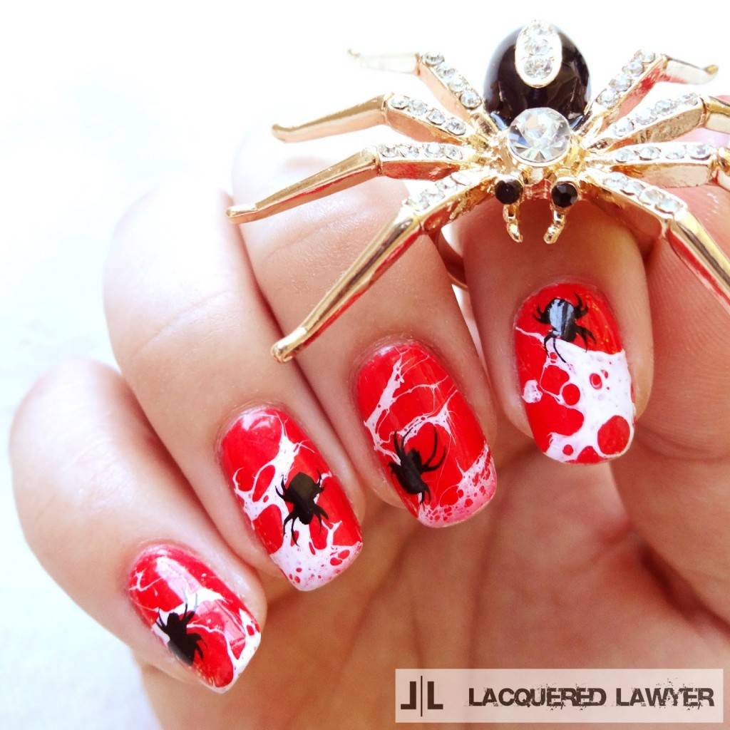 40+ Spooky and Creative DIY Halloween Nail Art Ideas --> Spider Web Splatter Nail Art