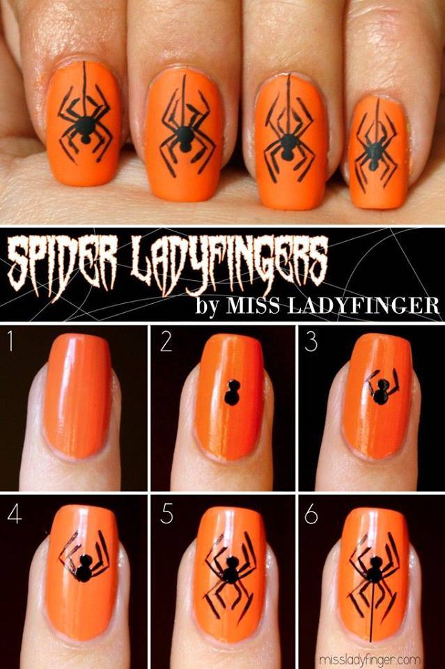 40+ Spooky and Creative DIY Halloween Nail Art Ideas --> Scary Spider Halloween Nail Art