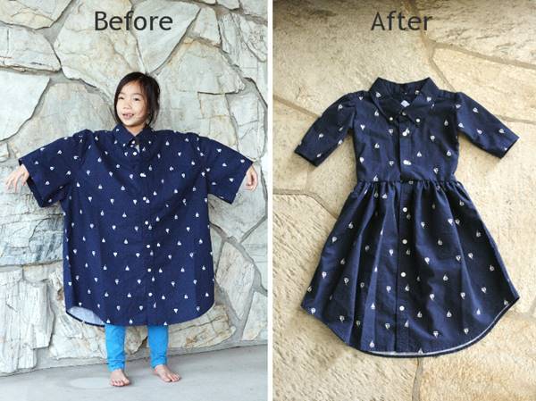 15+ δημιουργικούς τρόπους μπορείτε να επαναπροσδιορίσετε αντρικά πουκάμισα Into φόρεμα μικρού κοριτσιού - DIY Ανδρών XL Πουκάμισο σε φόρεμα ενός μικρού κοριτσιού