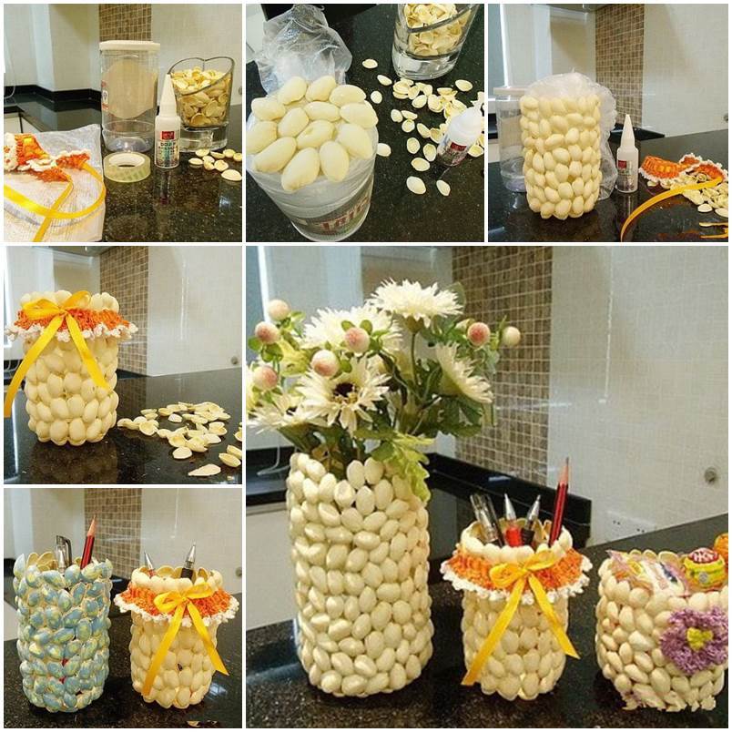 DIY Pencil Holder and Vase with Pistachio Shells 1