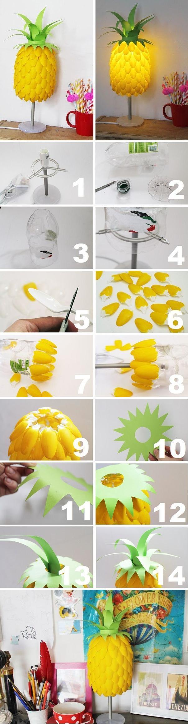 DIY Plastik Kaşık Ananas Abajur 2
