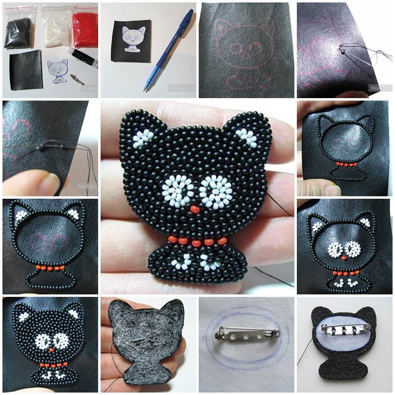 DIY Beaded Kitten Brooch