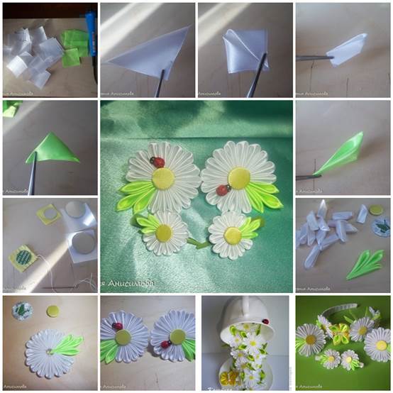 Diy Satin Ribbon Kanzashi Daisy