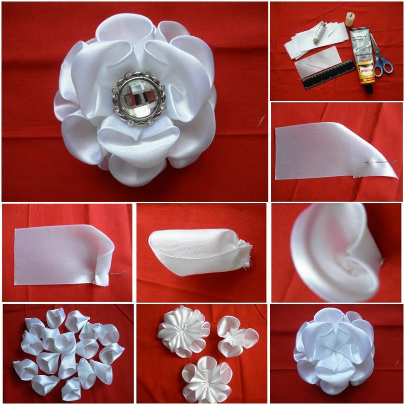 DIY White Silk Ribbon Kanzashi Rose DIY White Silk Ribbon Kanzashi Rose