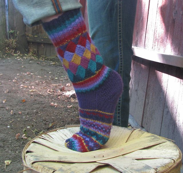 DIY Rainbow Color Patch Entrelac Knitting Socks with Patterns