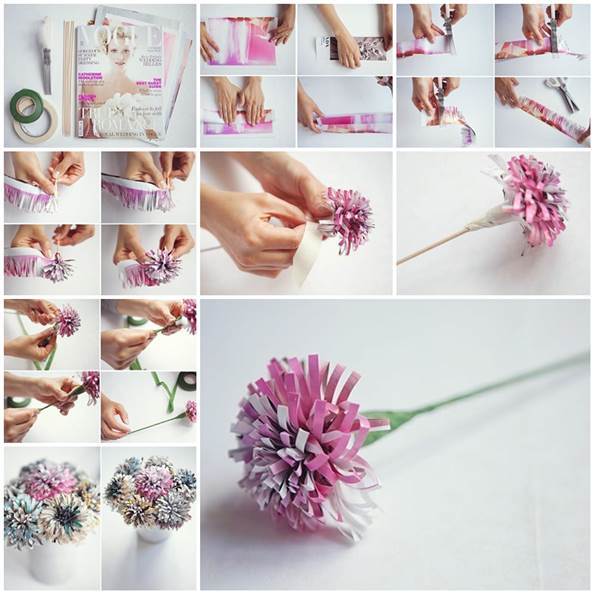 Fleurs en papier journal
