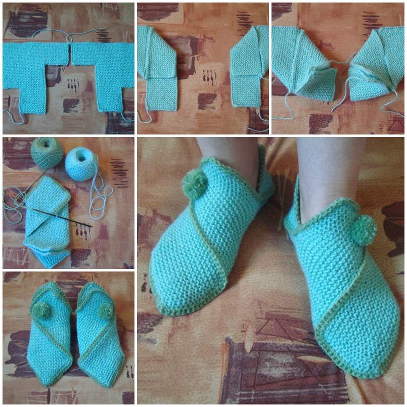 DIY Pretty Knitted Home Slippers