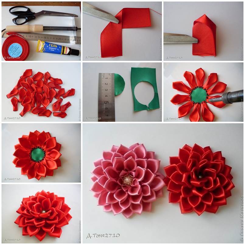  DIY  Satin Ribbon  Dahlia Petals