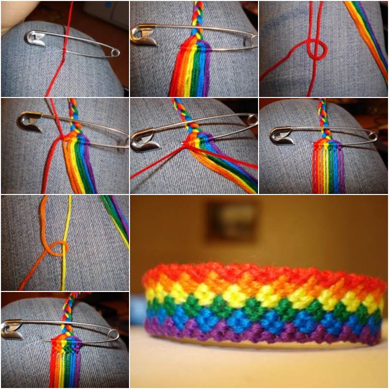 How to DIY Weave Rainbow Color Baubles Bracelet