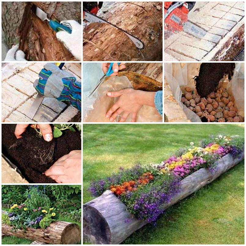 how to make beautiful log garden planter