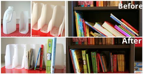 how to diy book organizer from recycled plastic bottles
