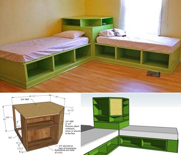 l shaped twin beds with corner unit diy