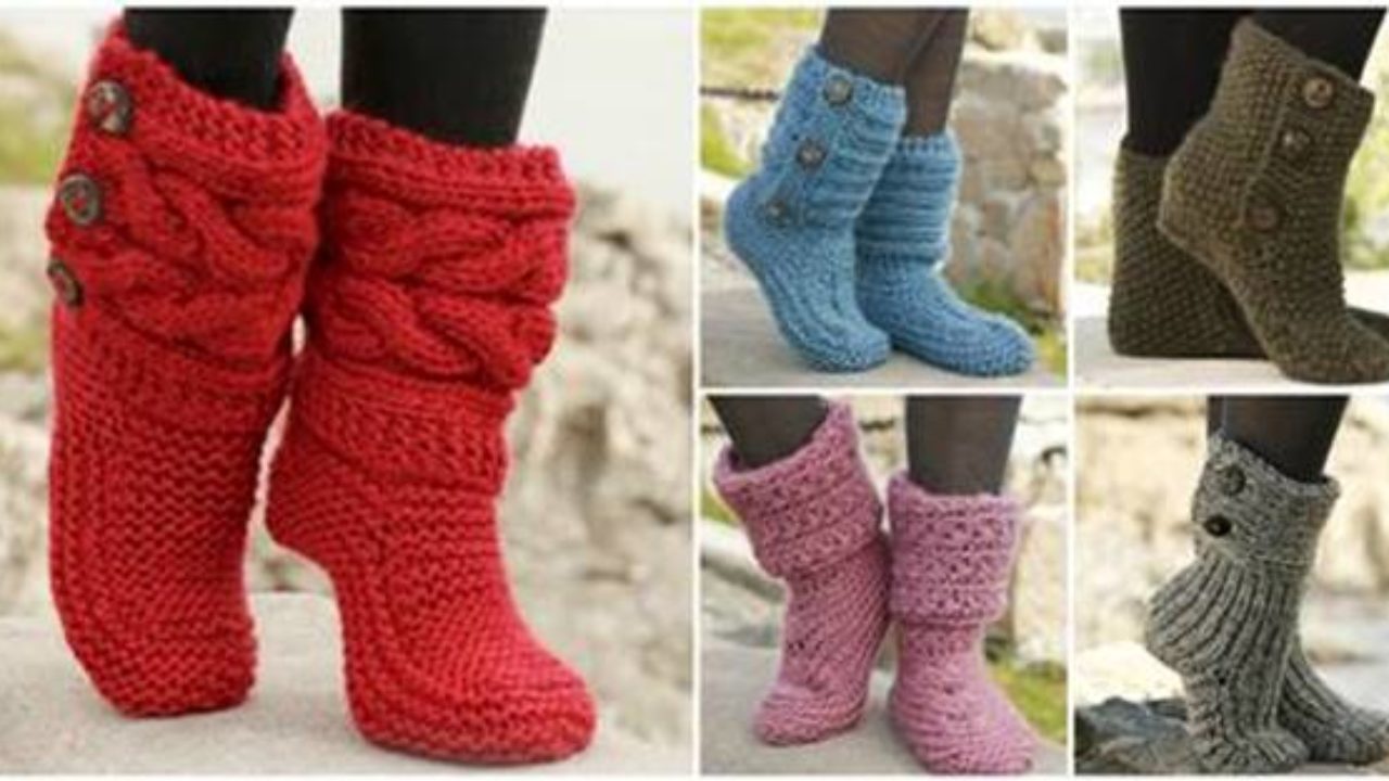 6 Stylish Knitted And Crochet Slipper Boots Free Patterns
