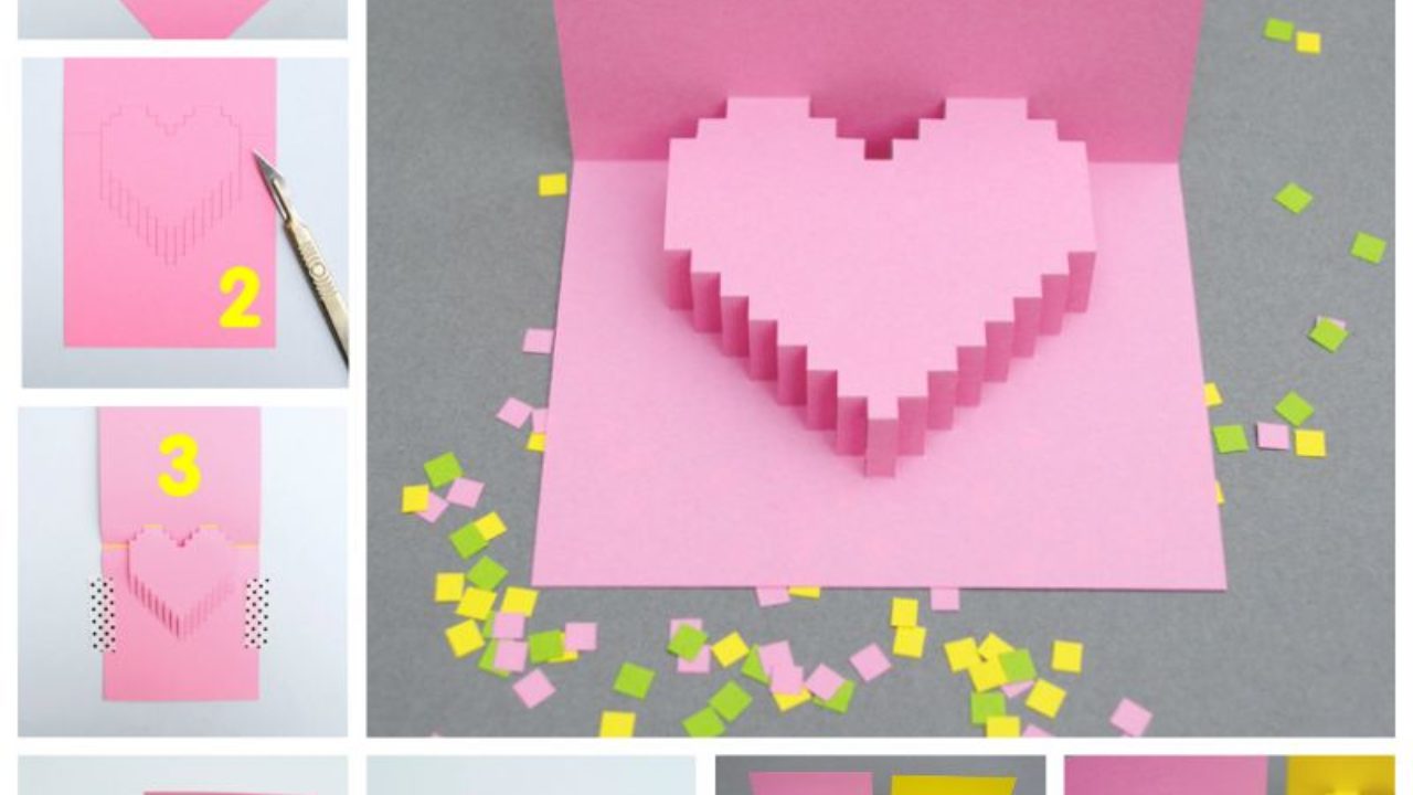 Creative Ideas - DIY Pixel Heart Popup Card For Diy Pop Up Cards Templates