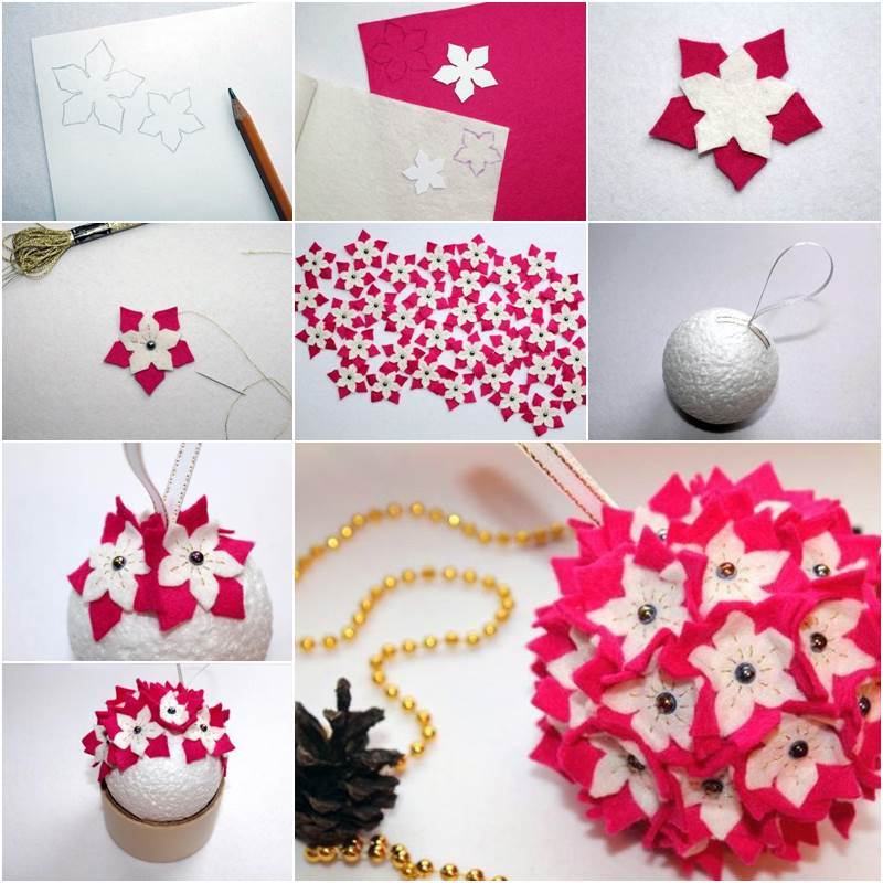 Creative Ideas - DIY Felt Flower Christmas Ball Ornament