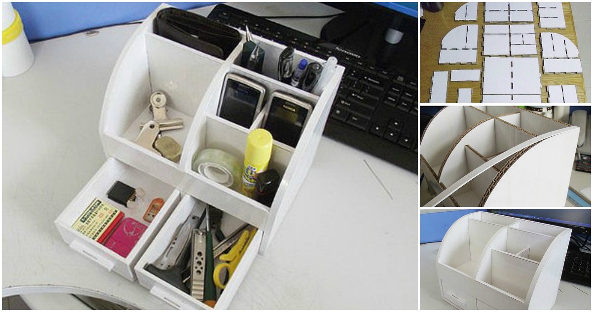 How To Diy Cardboard Desktop Organizer With Drawers