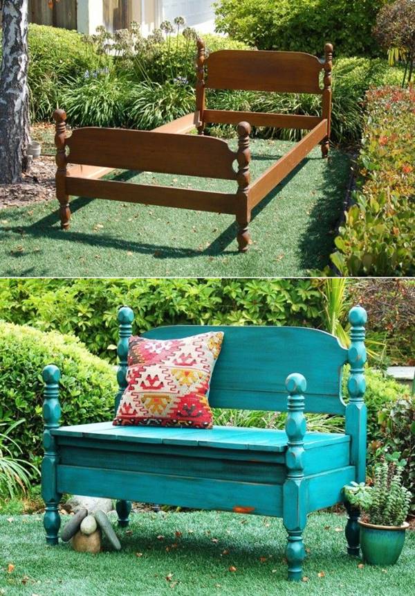 furniture diy repurpose creative projects old bed bench into turned
