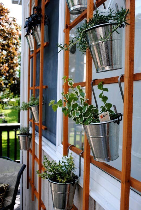 35+ Creative DIY Herb Garden Ideas --> Hanging Trellis Herb Garden